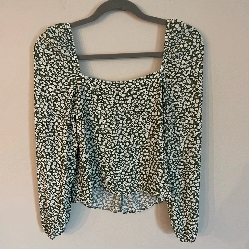 Boden Sweetheart Neckline Slight Puff Long-Sleeve Blouse Size 2